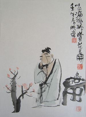 喝酒微醉，赏花半开